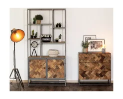 Discount Bibliothèque industrielle 180x90 cm métal gris et manguier 