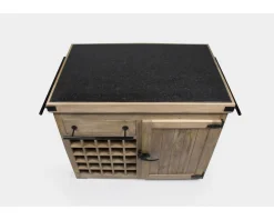 Outlet Billot de cuisine bois massif "Grand Chef" 115cm plateau pierre Billot Et Ilot De Cuisine