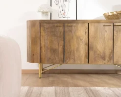 Sale Buffet arrondi avec plateau en terrazzo blanc et pieds métal doré