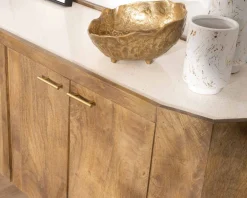 Sale Buffet arrondi avec plateau en terrazzo blanc et pieds métal doré