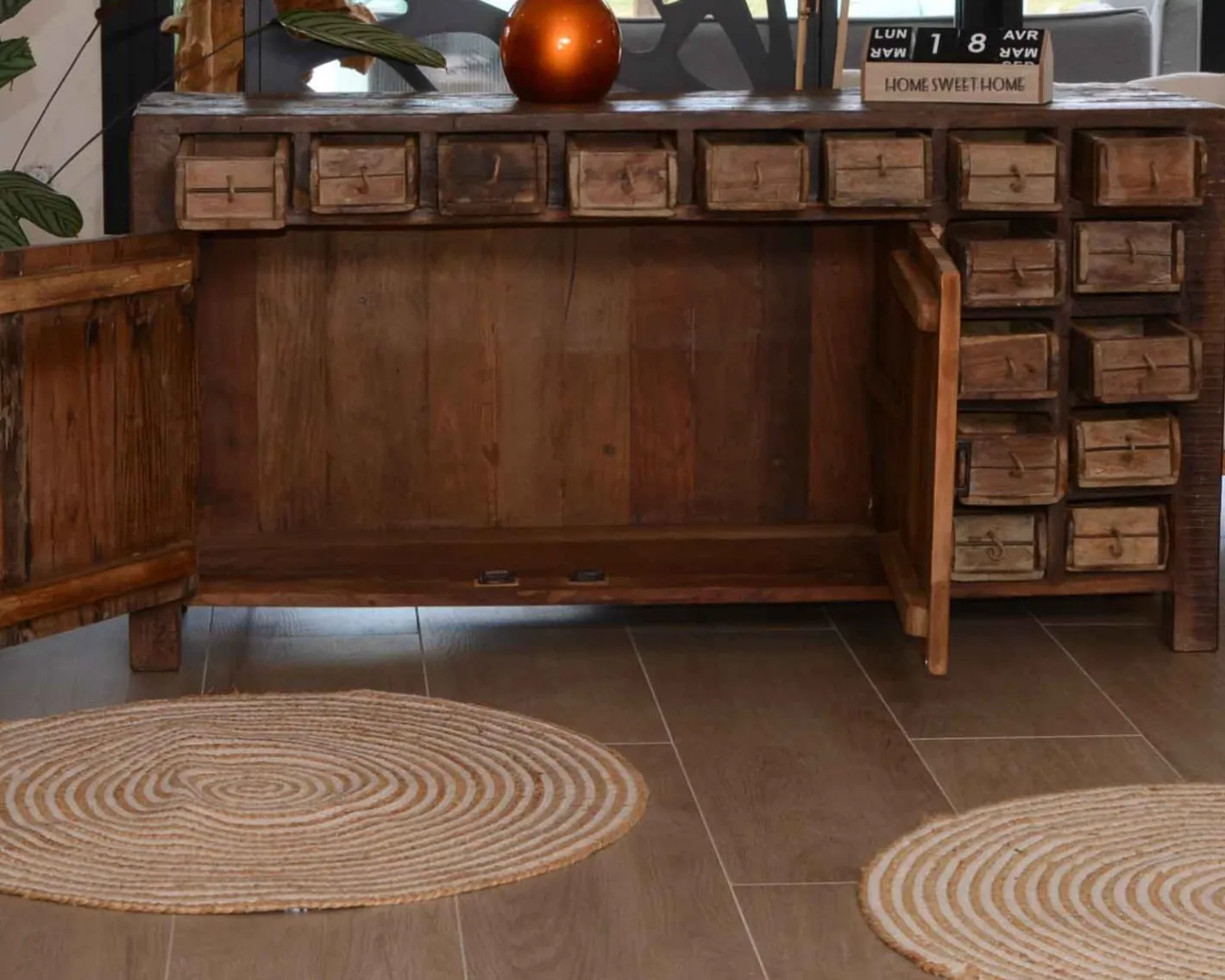 Hot Buffet bas ethnique en bois exotique brut recyclé 150cm "Népalaise" Buffet Et Bahut