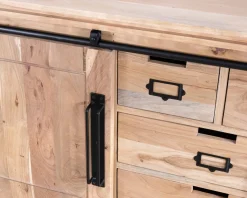 Sale Buffet bas industriel en bois d’acacia naturel et métal