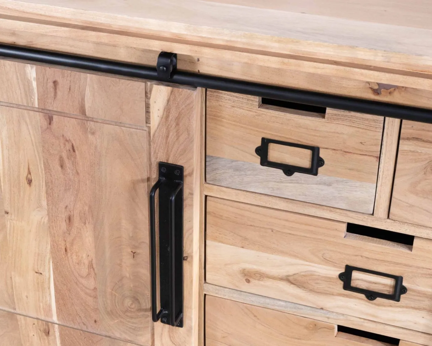 Sale Buffet bas industriel en bois d’acacia naturel et métal "Montréal" Buffet Et Bahut
