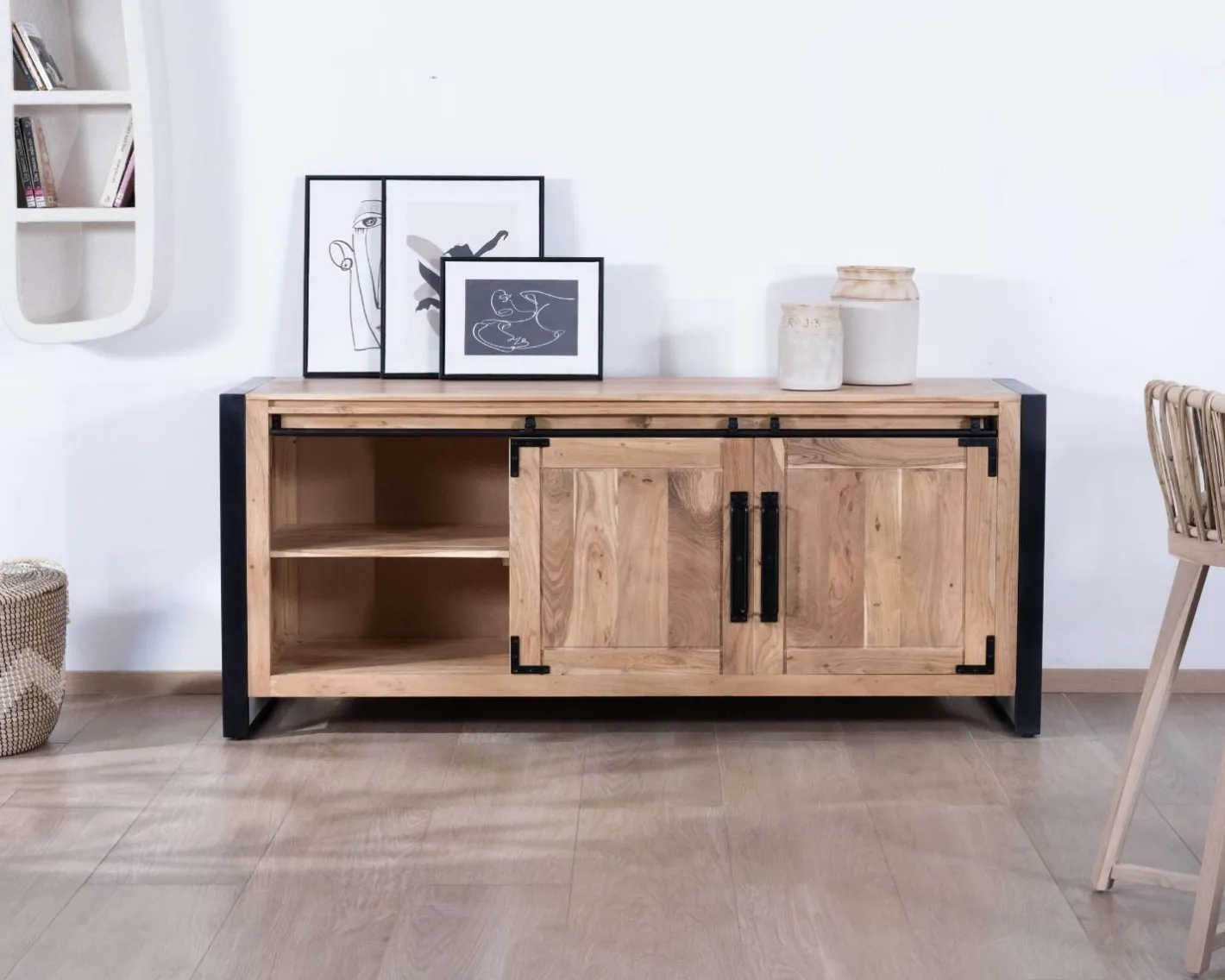 Outlet Buffet de salle à manger industriel en métal et bois 190 cm "Montréal" Buffet Et Bahut