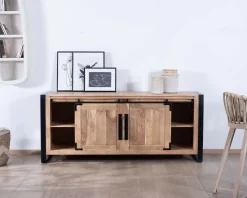 Outlet Buffet de salle à manger industriel en métal et bois 190 cm