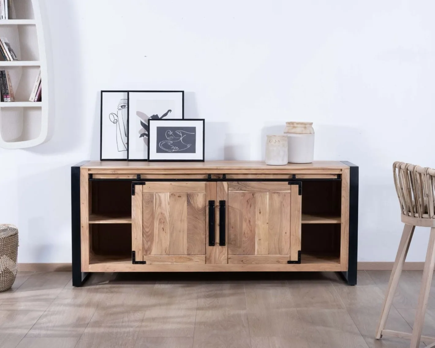Outlet Buffet de salle à manger industriel en métal et bois 190 cm "Montréal" Buffet Et Bahut