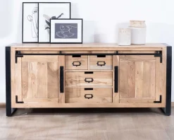 Outlet Buffet de salle à manger industriel en métal et bois 190 cm