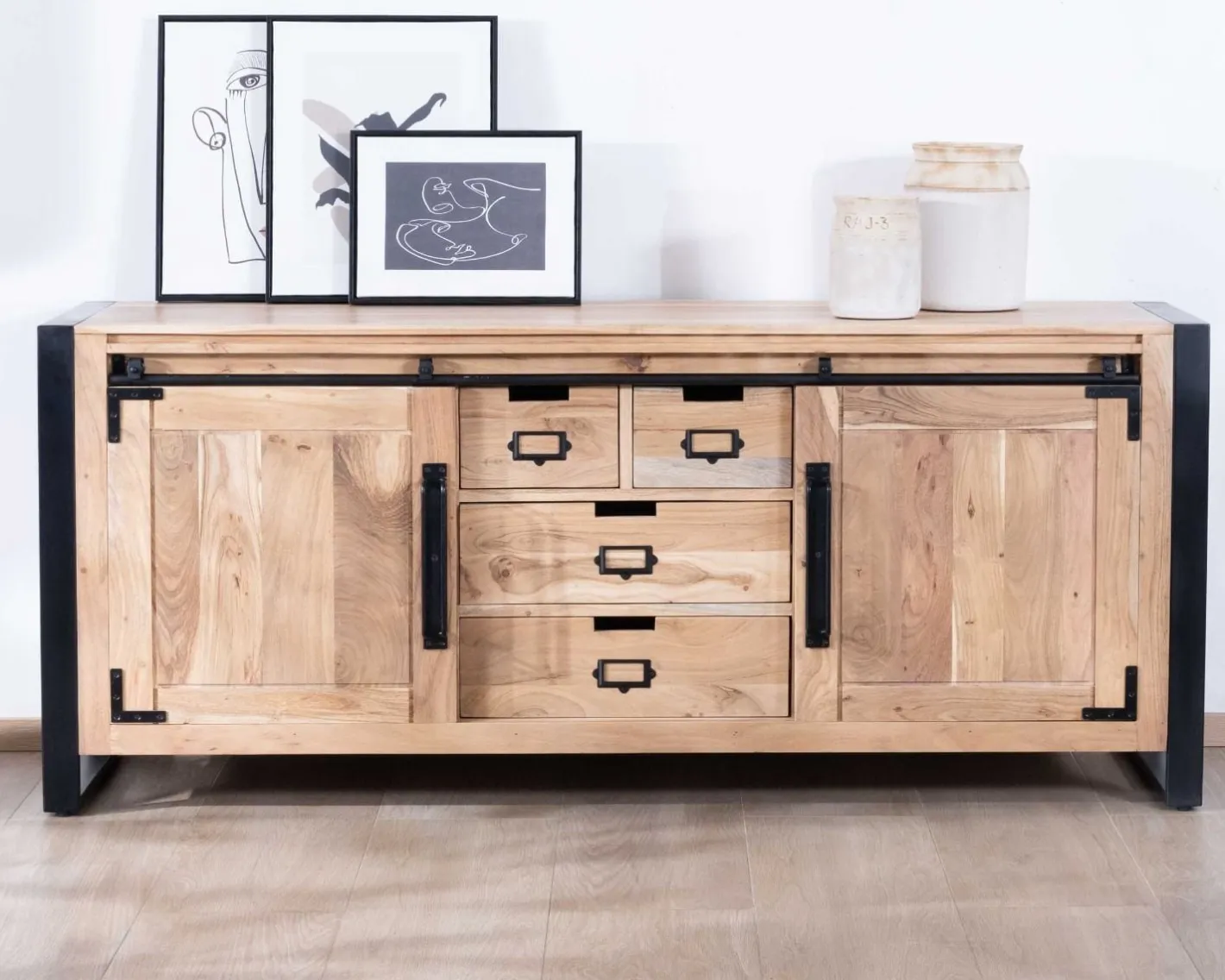 Outlet Buffet de salle à manger industriel en métal et bois 190 cm "Montréal" Buffet Et Bahut