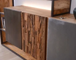 Hot Buffet design bois massif avec LED et décor métal et ciment "Mezzo" Buffet Et Bahut