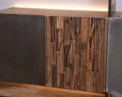 Hot Buffet design bois massif avec LED et décor métal et ciment