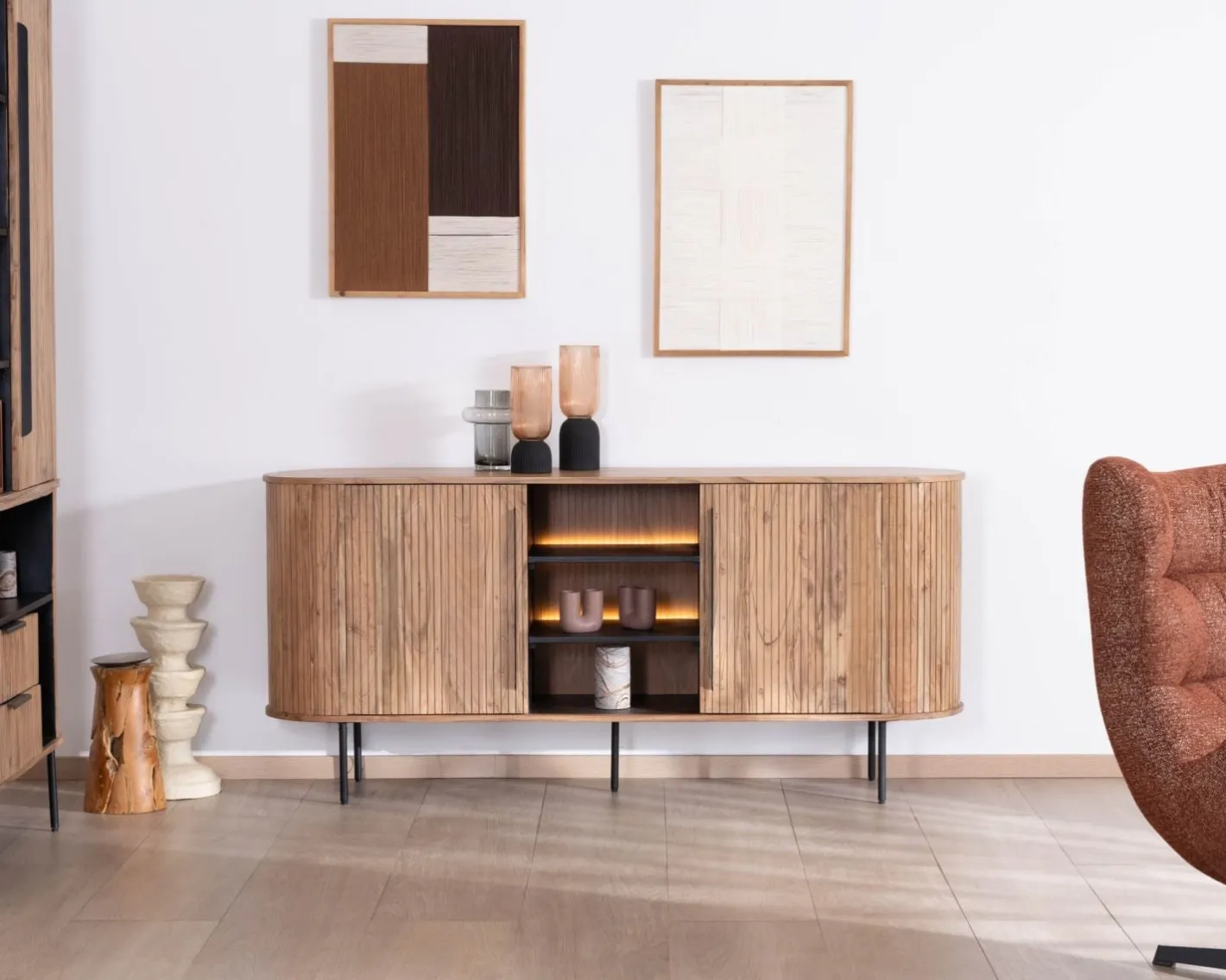 Online Buffet design rétro avec niches centrales "Bopee" avec éclairage LED Buffet Et Bahut