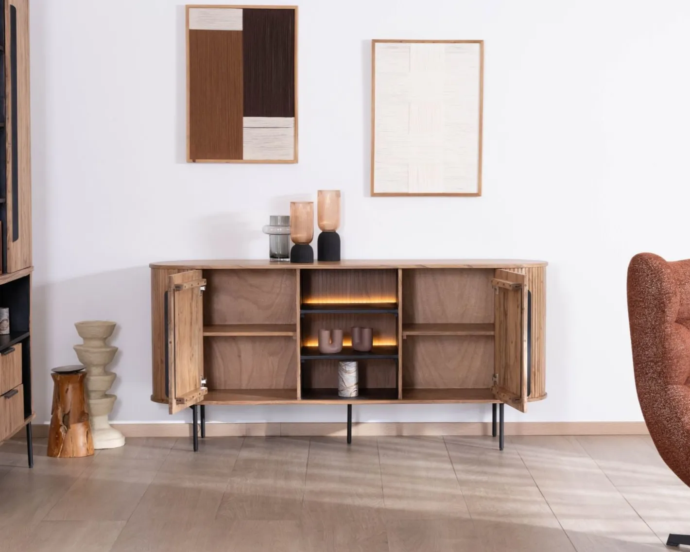 Online Buffet design rétro avec niches centrales "Bopee" avec éclairage LED Buffet Et Bahut