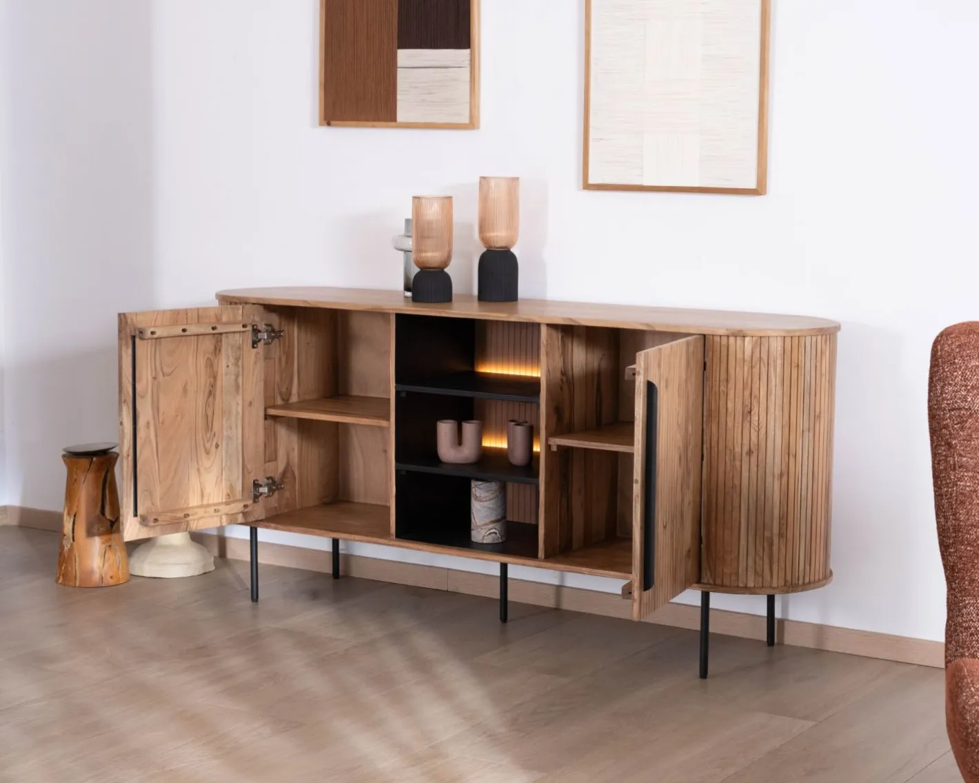 Online Buffet design rétro avec niches centrales "Bopee" avec éclairage LED Buffet Et Bahut
