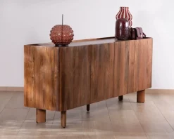 Clearance Buffet enfilade 4 portes 200 cm en manguier massif foncé "Malaké" style Japandi Buffet Et Bahut