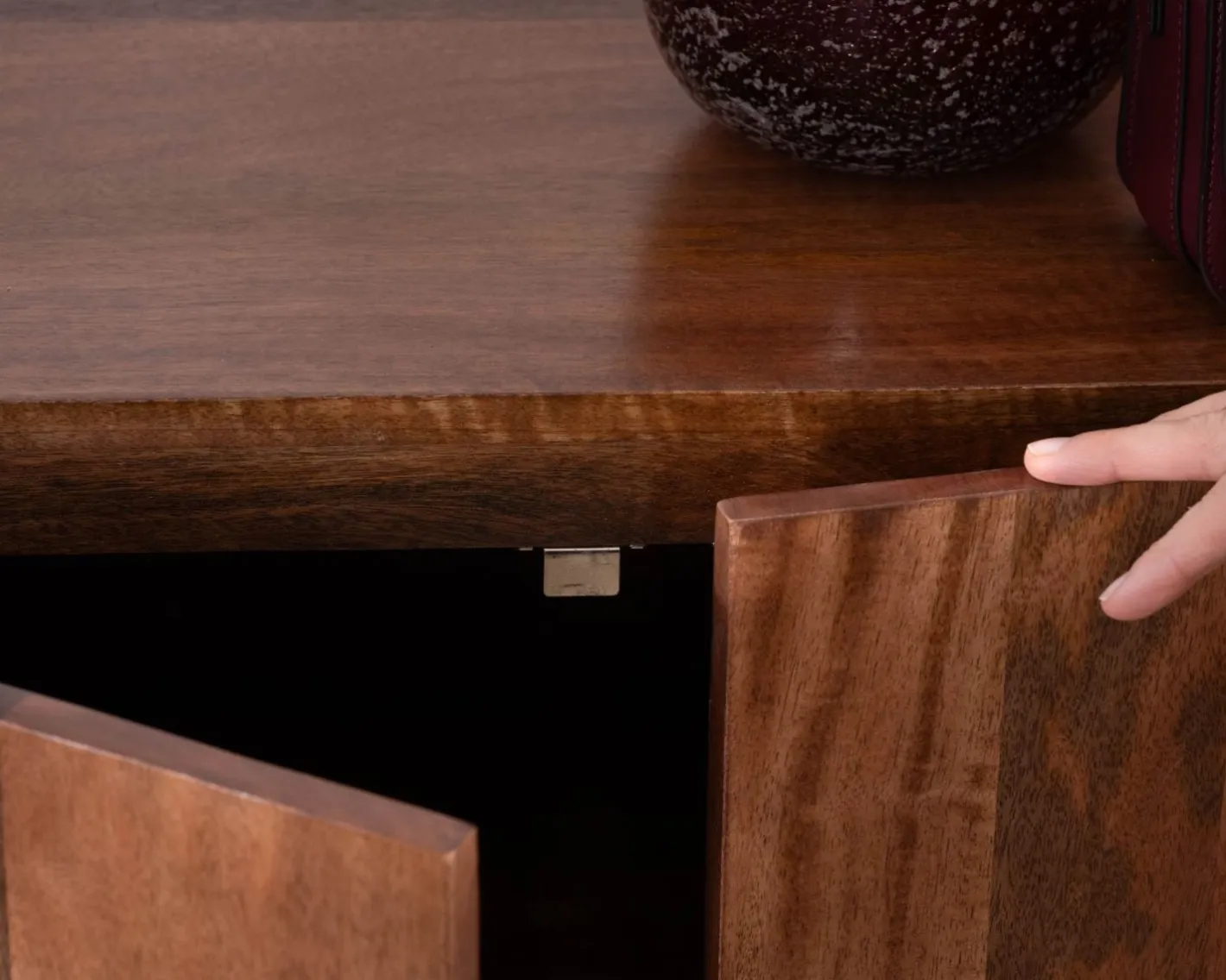 Clearance Buffet enfilade 4 portes 200 cm en manguier massif foncé "Malaké" style Japandi Buffet Et Bahut