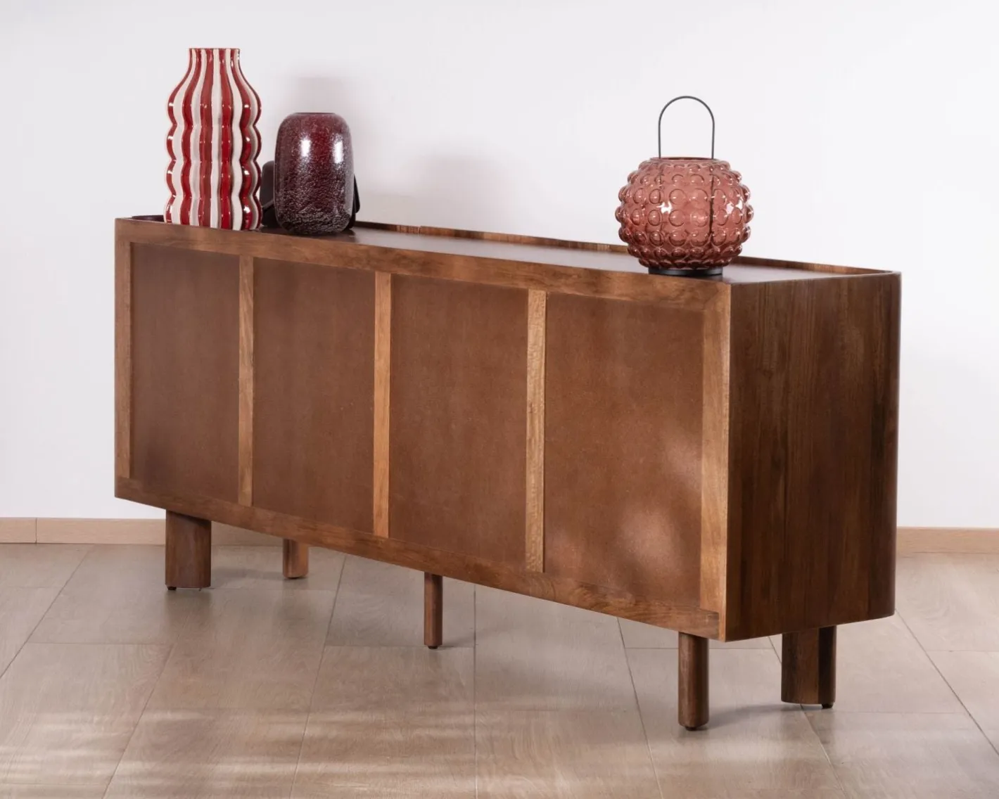 Clearance Buffet enfilade 4 portes 200 cm en manguier massif foncé "Malaké" style Japandi Buffet Et Bahut