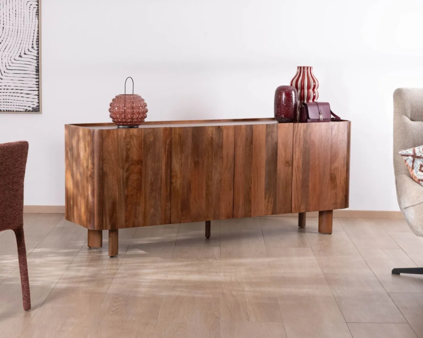 Clearance Buffet enfilade 4 portes 200 cm en manguier massif foncé "Malaké" style Japandi Buffet Et Bahut