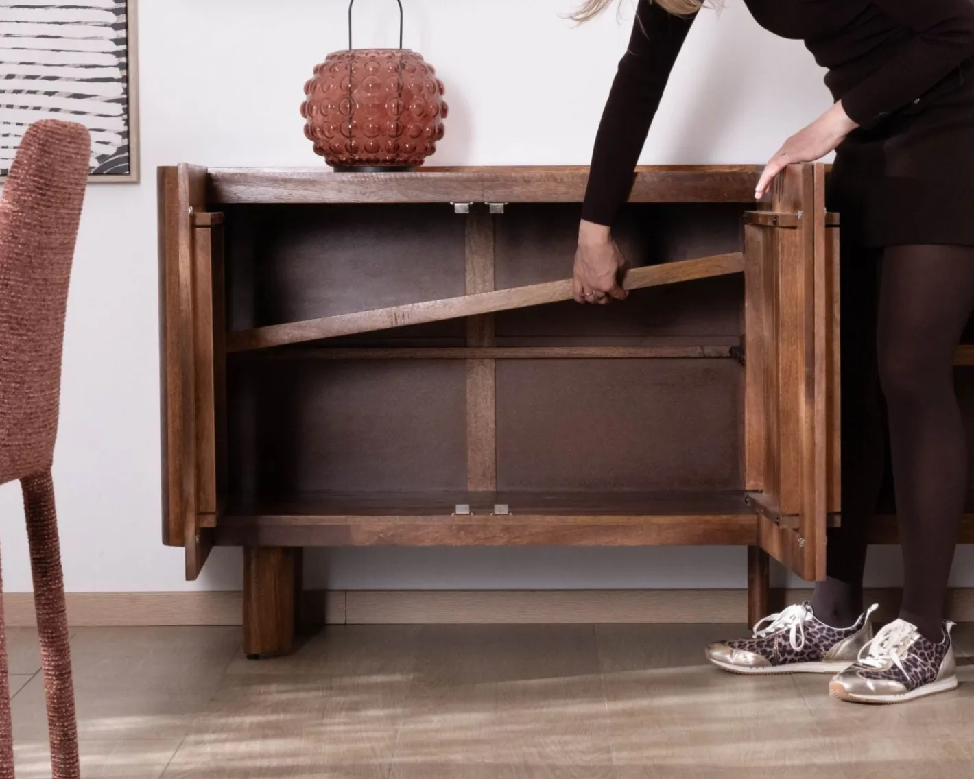 Clearance Buffet enfilade 4 portes 200 cm en manguier massif foncé "Malaké" style Japandi Buffet Et Bahut