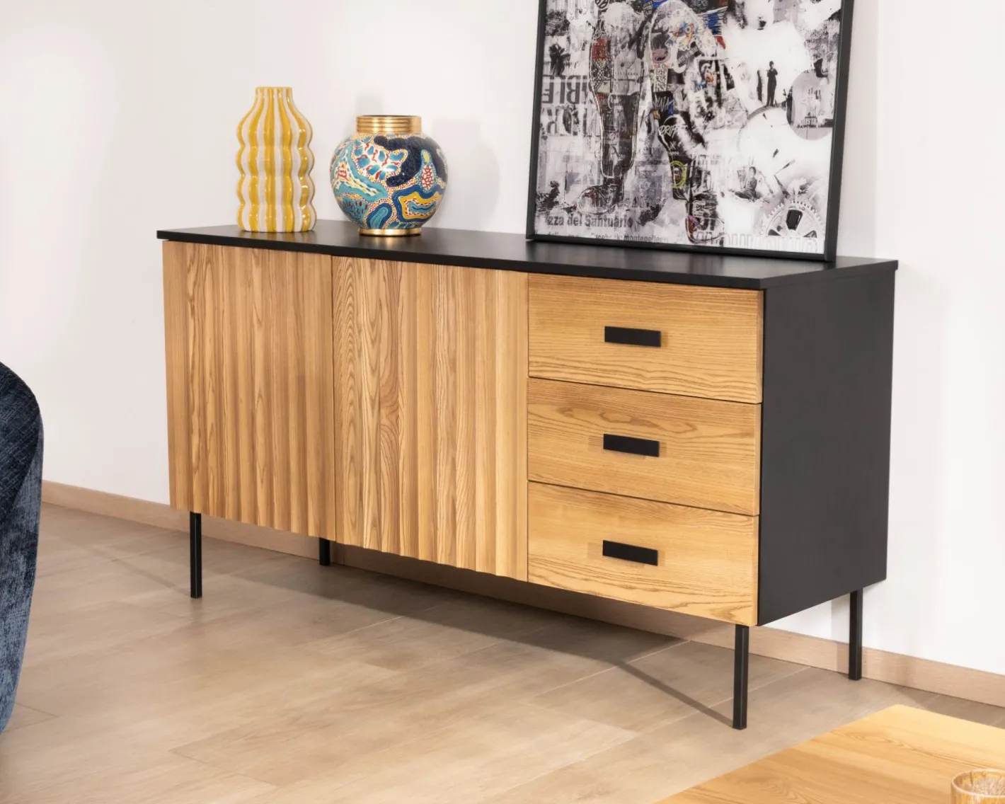Outlet Buffet en frêne massif style newtro "Sydney" 160 cm Buffet Et Bahut