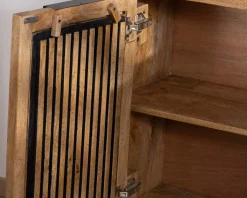 Outlet Buffet en manguier avec décor strié noir réversible "Manoha" Buffet Et Bahut