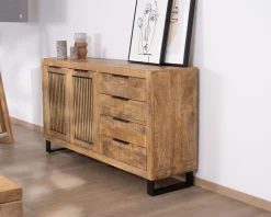 Outlet Buffet en manguier avec décor strié noir réversible 