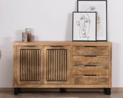 Outlet Buffet en manguier avec décor strié noir réversible 