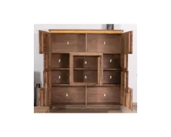 New Buffet haut avec éclairage LED en acacia massif et placage pierre 