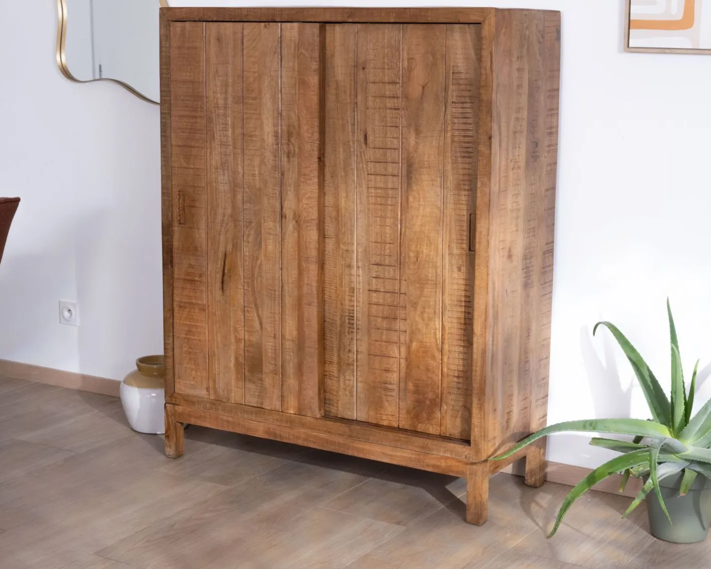 New Buffet haut 2 portes coulissantes en manguier massif "Aruna" style chaleureux Rangement|Buffet Et Bahut