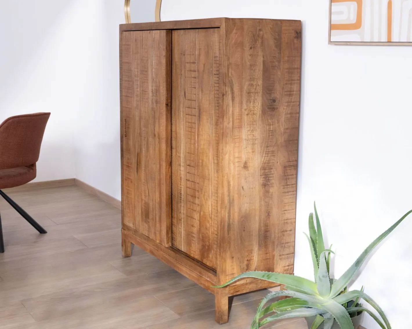 New Buffet haut 2 portes coulissantes en manguier massif "Aruna" style chaleureux Rangement|Buffet Et Bahut