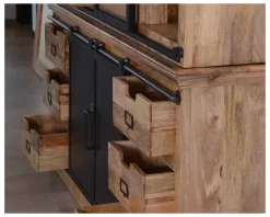 Outlet Buffet haut style atelier portes coulissantes métal bois massif "Haden" Vaisselier|Bibliothèque