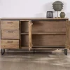 Outlet Buffet industriel 160 cm en acacia "Baltik" avec portes, tiroirs et niches Buffet Et Bahut