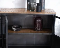 Hot Buffet industriel vitré en métal et bois exotique 180 cm