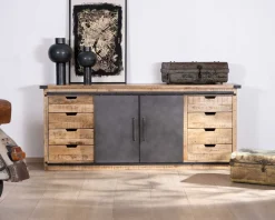 New Buffet métal et bois 200cm portes coulissantes