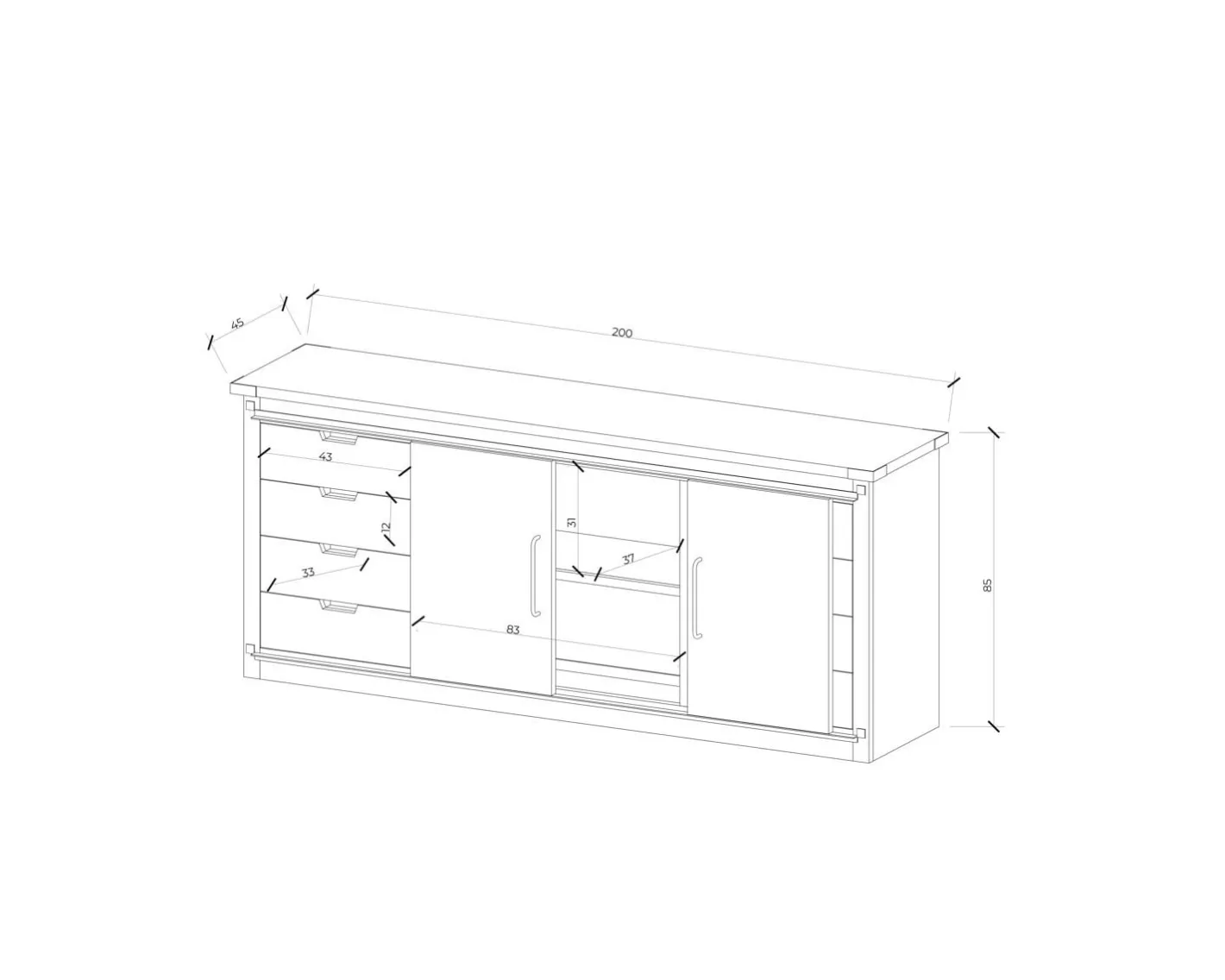 New Buffet métal et bois 200cm portes coulissantes "Caractère" Buffet Et Bahut