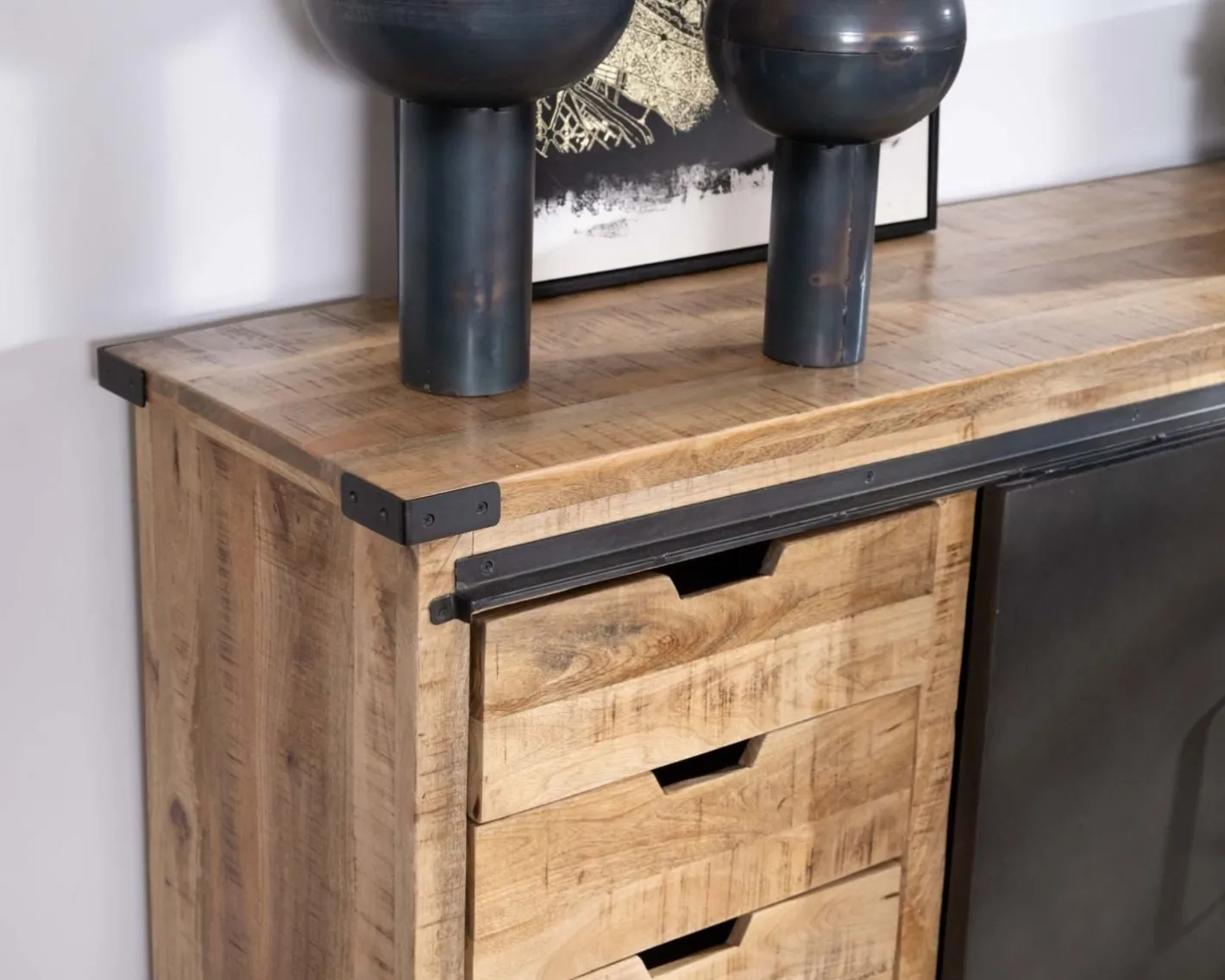 New Buffet métal et bois 200cm portes coulissantes "Caractère" Buffet Et Bahut