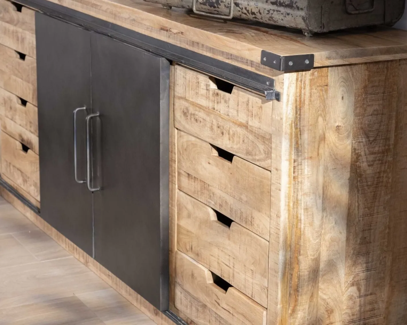 New Buffet métal et bois 200cm portes coulissantes "Caractère" Buffet Et Bahut