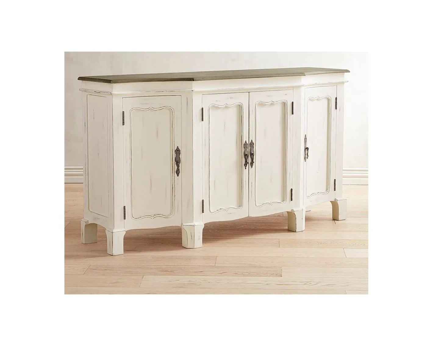 Clearance Buffet 4 portes blanc cassé vieilli plateau bois "Héritage" Buffet Et Bahut