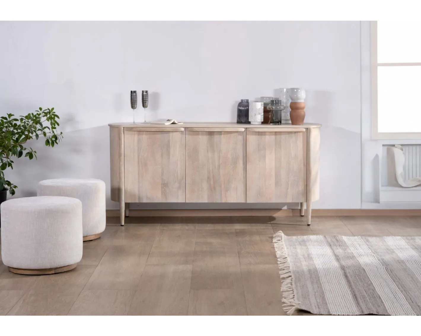 Online Buffet 3 portes 175cm en manguier massif côtés arrondis "Manon" Buffet Et Bahut