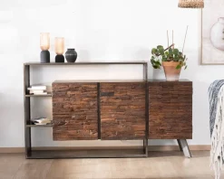 Online Buffet 3 portes design déstructuré en bois et métal 