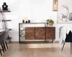 Online Buffet 3 portes design déstructuré en bois et métal 