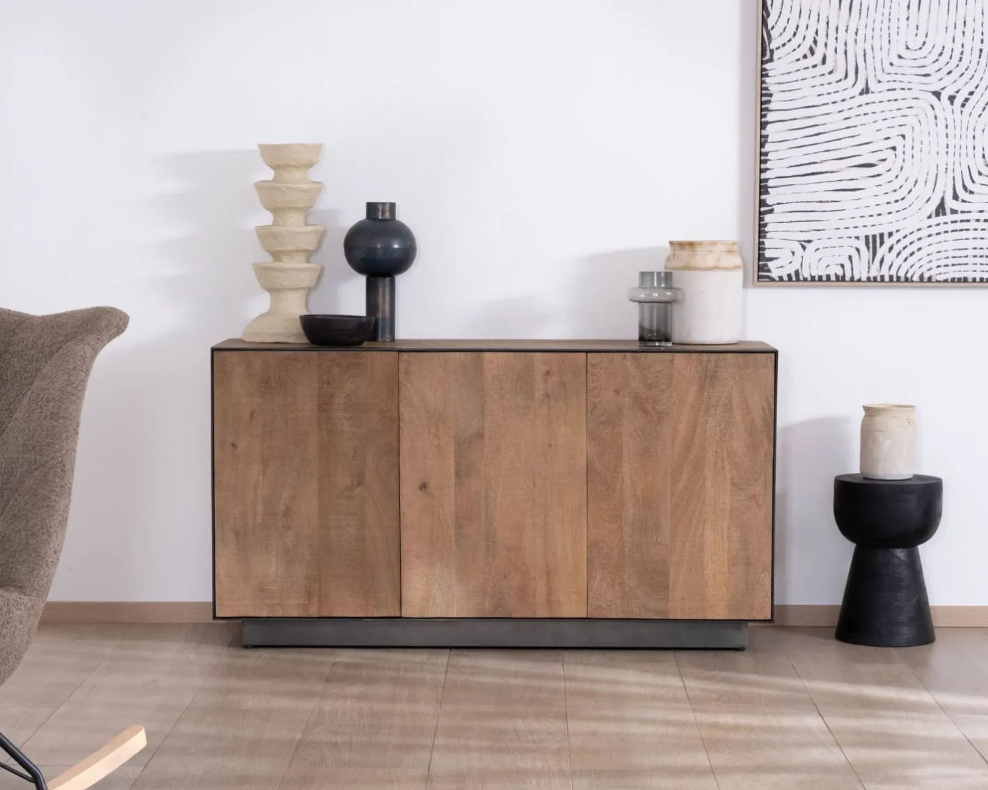 New Buffet 3 portes en manguier style épuré "Santo" 150 cm Buffet Et Bahut
