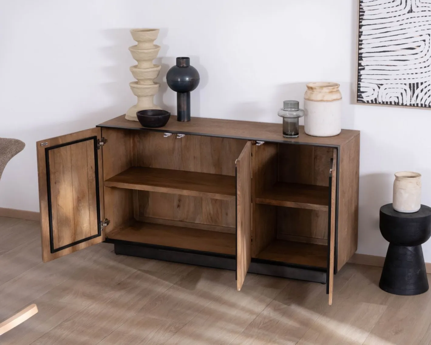 New Buffet 3 portes en manguier style épuré "Santo" 150 cm Buffet Et Bahut