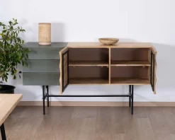 Buffet 3 portes japandi bicolore bois et métal