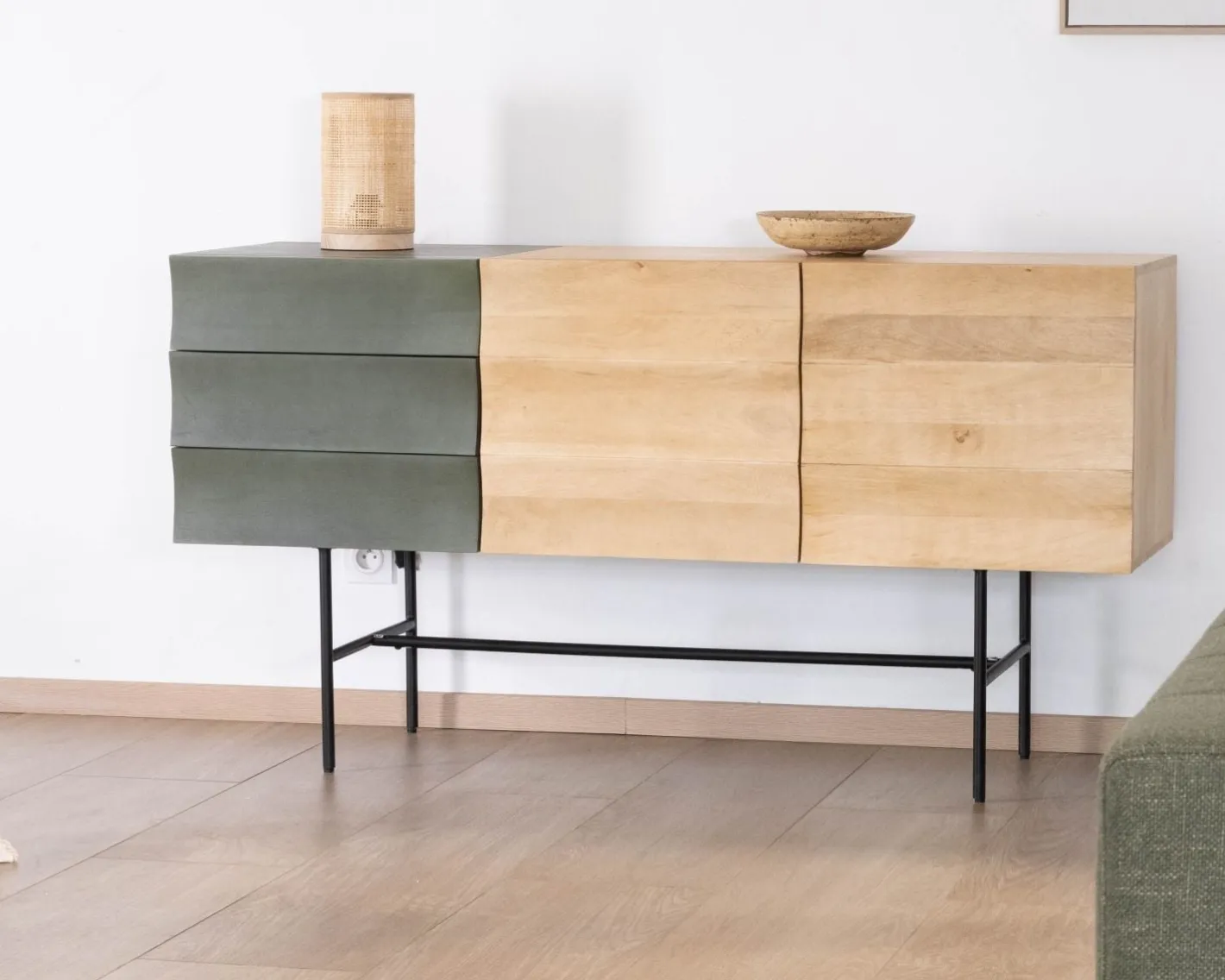 Buffet 3 portes japandi bicolore bois et métal "Elegancy" 150 cm Buffet Et Bahut