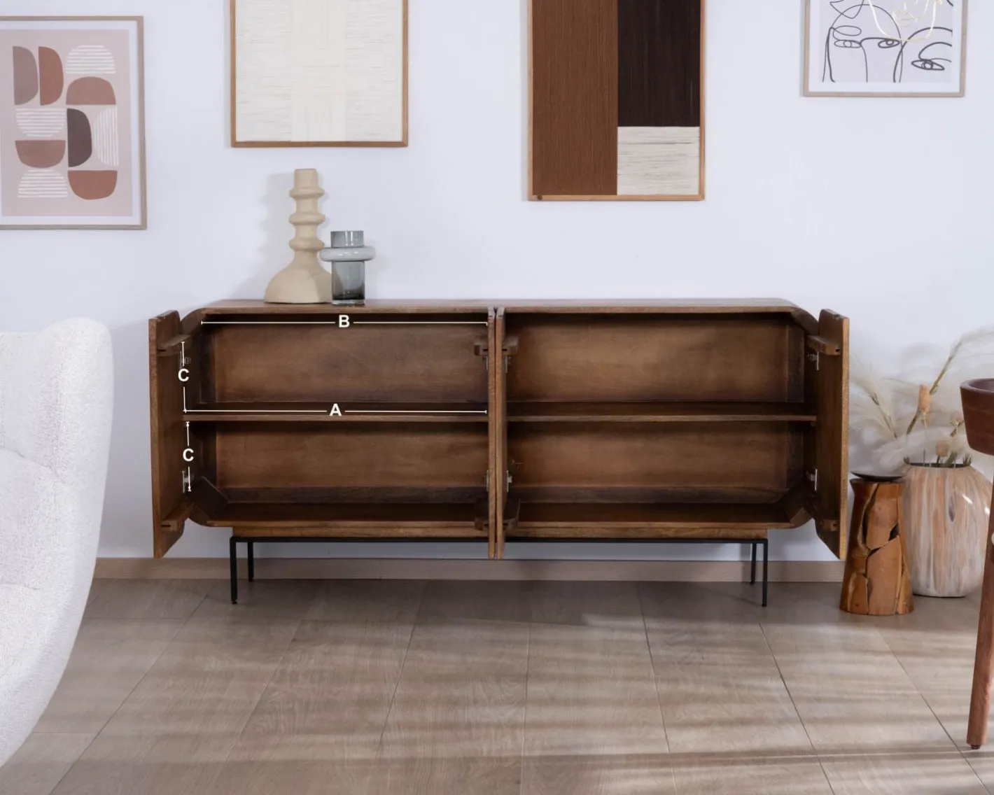 Clearance Buffet 4 portes style newtro en manguier "Moky" 175 cm Buffet Et Bahut