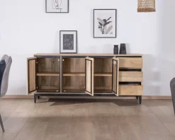 Hot Buffet épuré bicolore en manguier naturel et noir 180 cm 
