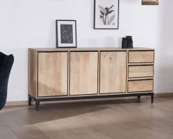 Hot Buffet épuré bicolore en manguier naturel et noir 180 cm 