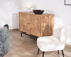 New Buffet rétro 2 portes façades à empiècements en acacia "Puzzle" 120 cm Buffet Et Bahut