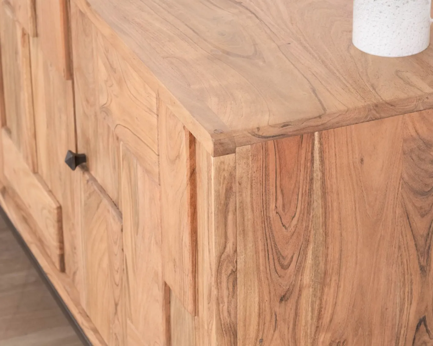 New Buffet rétro 2 portes façades à empiècements en acacia "Puzzle" 120 cm Buffet Et Bahut