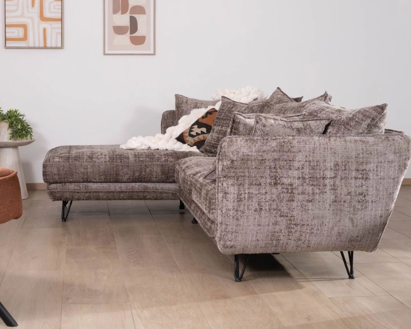 Sale Canapé angle gauche ultra confort en tissu chenillé doux gris cendre "Hasting" Canapé D'Angle|Canapé 3 Places